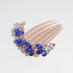 Blue color glass crystal statement hair combs