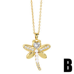 Concise cubic zircon butterfly round piece real gold plated necklace