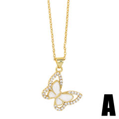 Concise cubic zircon butterfly round piece real gold plated necklace