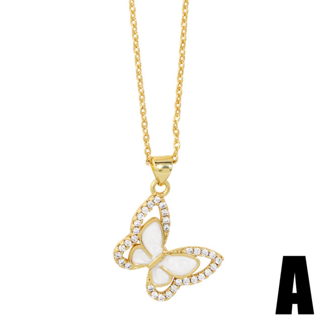 Concise cubic zircon butterfly round piece real gold plated necklace