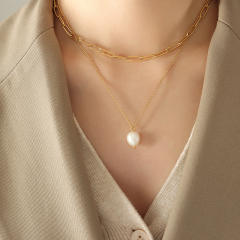 Waterpearl pendant two layer stainless steel necklace