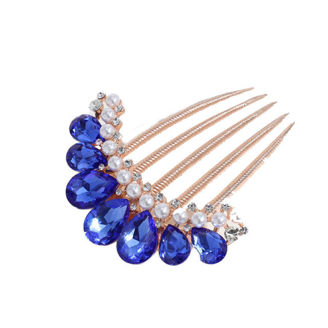 Blue color glass crystal statement hair combs