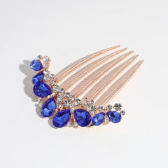 Blue color glass crystal statement hair combs