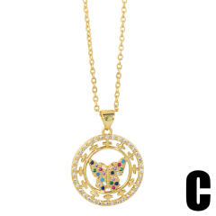 Concise cubic zircon butterfly round piece real gold plated necklace