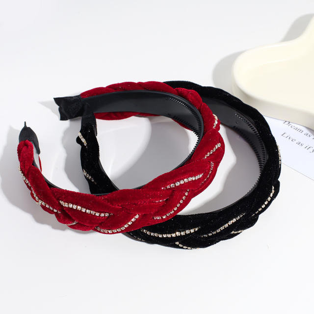 Rhinestone velvet braid padded headband