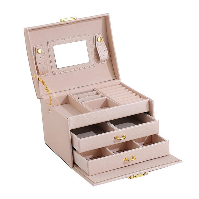 PU leather handle jewelry box