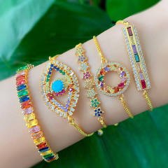 Rainbow cubic zircon evil eye real gold plated bracelet
