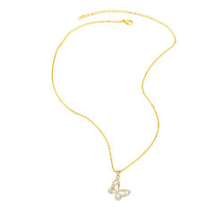 Concise cubic zircon butterfly round piece real gold plated necklace
