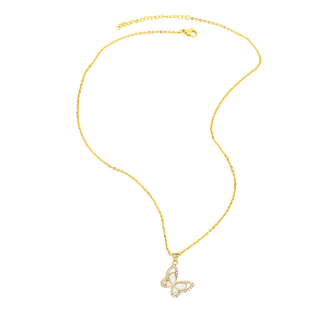 Concise cubic zircon butterfly round piece real gold plated necklace