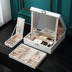 Concise mirror contain PU leather jewelry box