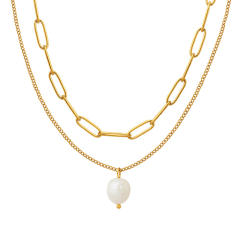 Waterpearl pendant two layer stainless steel necklace