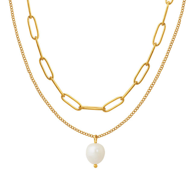 Waterpearl pendant two layer stainless steel necklace