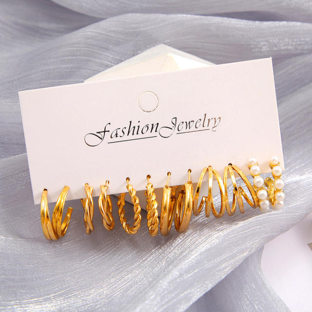 6 pair easy match alloy earring set
