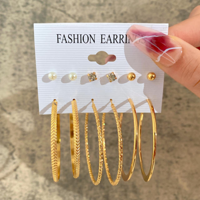 6 pair classic hoop earrings set