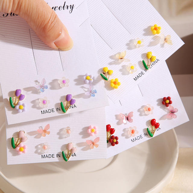 8pcs sweet color flower tiny studs earring set