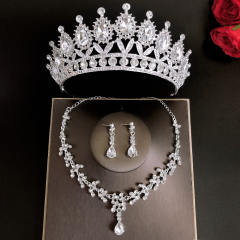 Luxury color glass crystal statement crown jewelry set