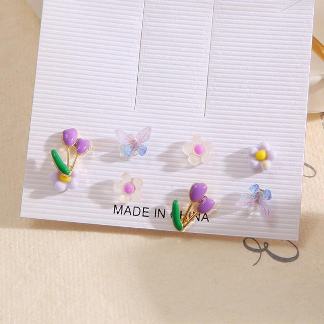 8pcs sweet color flower tiny studs earring set