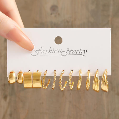 6pcs gold color alloy open hoop earring set