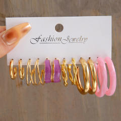 Concise pink color acrylic hoop earring set