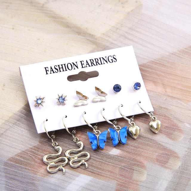 Personality snake blue butterfly earring set