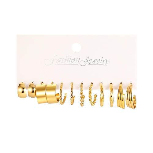 6pcs gold color alloy open hoop earring set