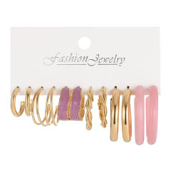Concise pink color acrylic hoop earring set