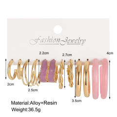 Concise pink color acrylic hoop earring set