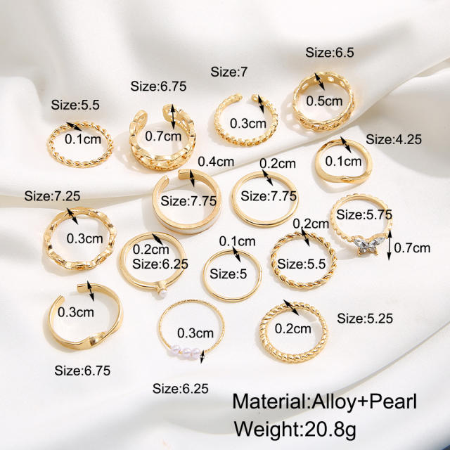 15pcs alloy stackable rings