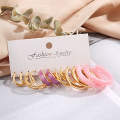 Concise pink color acrylic hoop earring set
