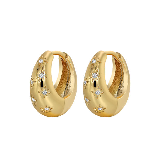 Cubic zircon setting chunky gold plated copper earrings