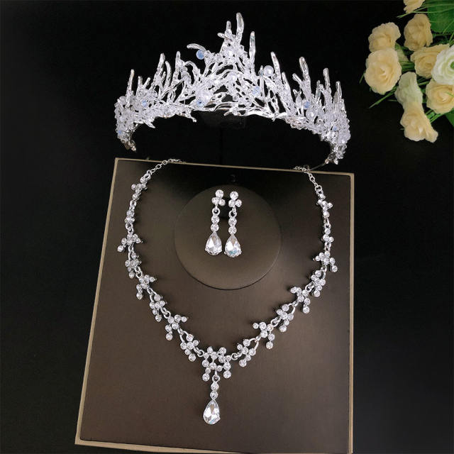 Luxury color glass crystal statement crown jewelry set