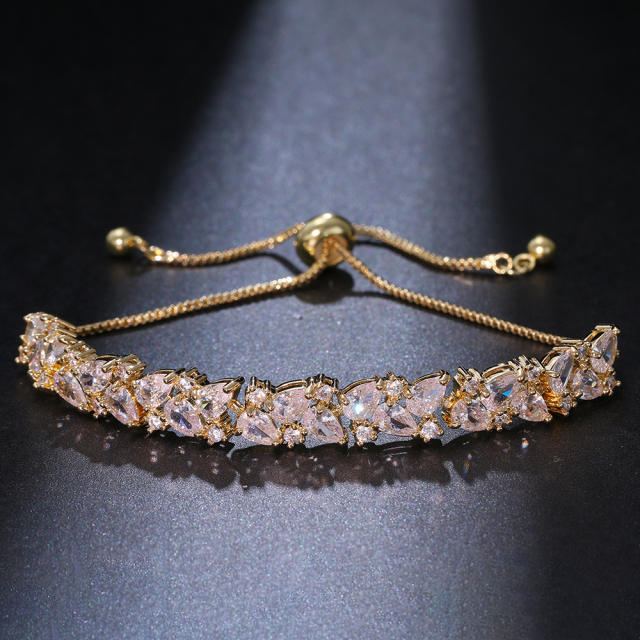 Luxury cubic zircon gold plated copper slide bracelet