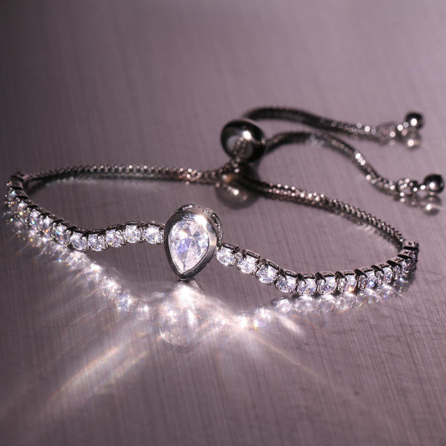 Concise cubic zircon gold plated copper slide bracelet