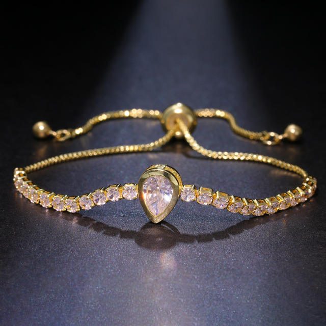 Concise cubic zircon gold plated copper slide bracelet
