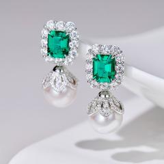 Elegant emerald pearl drop earrings