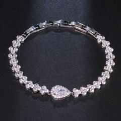 Concise cubic zircon drop shape gold plated copper bracelet