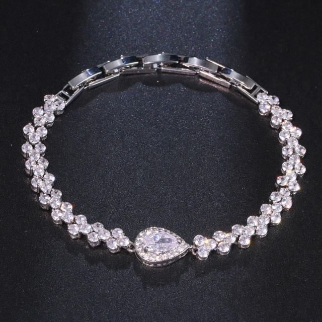 Concise cubic zircon drop shape gold plated copper bracelet