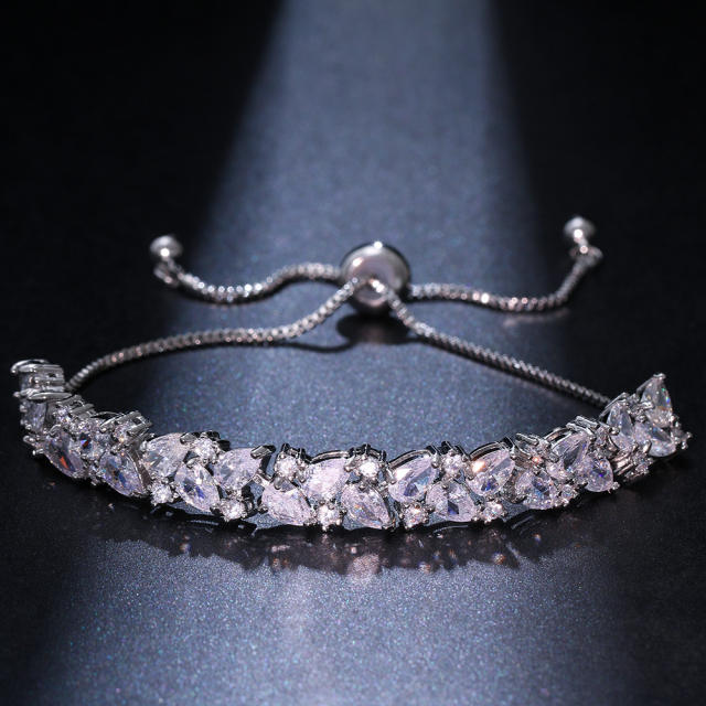 Luxury cubic zircon gold plated copper slide bracelet