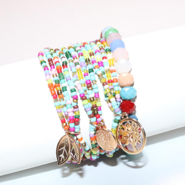 Boho colorful seed beads life tree charm bracelet