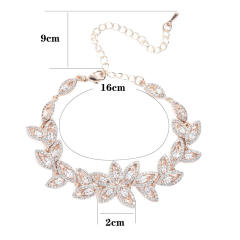 Full cubic zircon flower gold plated copper bracelet