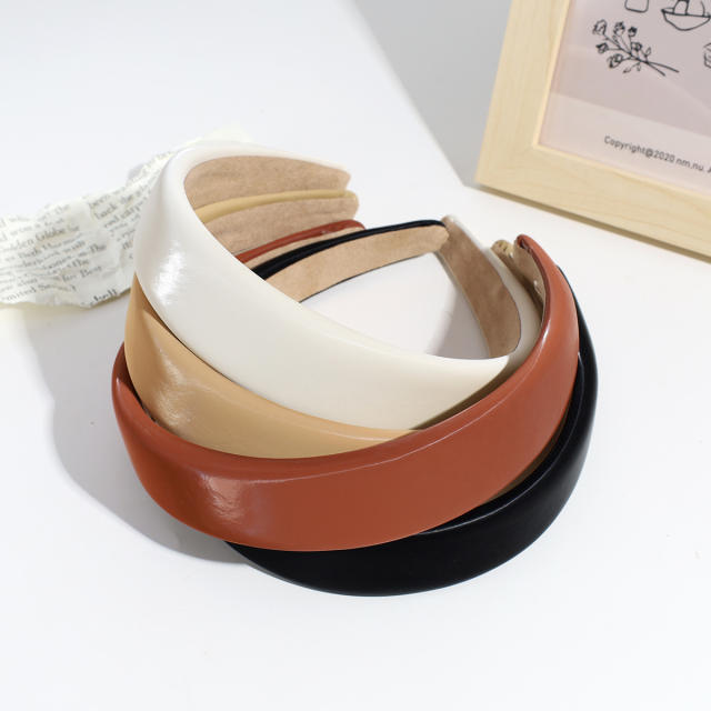 PU leather plain color padded headband