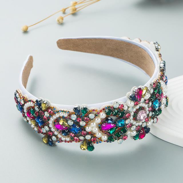 Luxury color glass crystal pearl statement headband