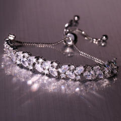 Luxury cubic zircon gold plated copper slide bracelet
