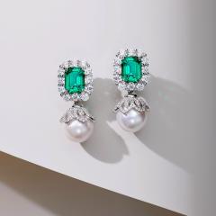 Elegant emerald pearl drop earrings