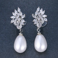 Korean fashion pearl drop cubic zircon diamond earrings