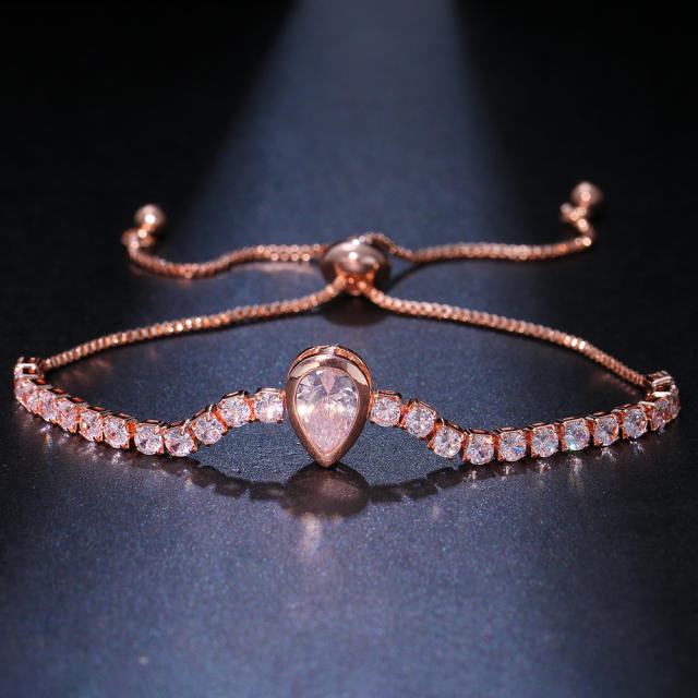 Concise cubic zircon gold plated copper slide bracelet