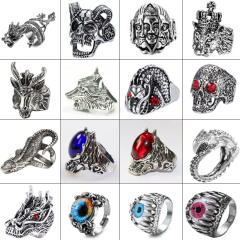 Punk trend skull head rings for men