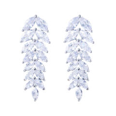 Elegant cubic zircon leaf design diamond earrings