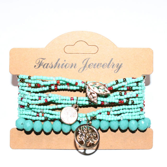 Boho colorful seed beads life tree charm bracelet