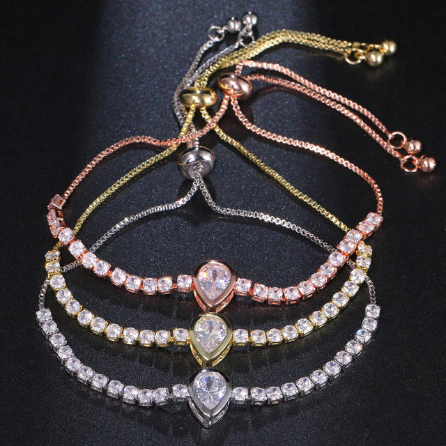 Concise cubic zircon gold plated copper slide bracelet